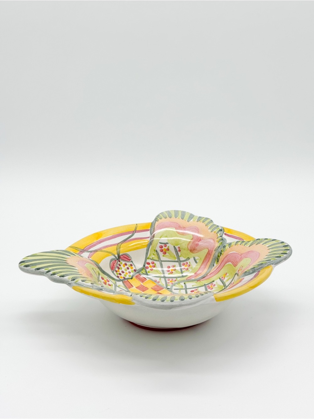 Vintage MacKenzie Childs Butterfly 7.5" Bowl Retired 2003 Yellow Green Check - Picture 7 of 13